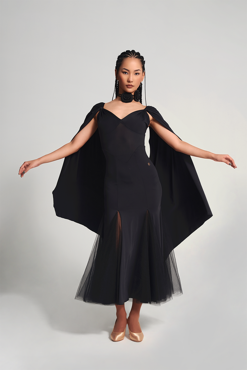 DANCE QUEEN 705 Cape Lace Black Custom Dress dancequeen-dancewear DANCE QUEEN 705 Cape Lace Black Custom Dress dancequeen-dancewear