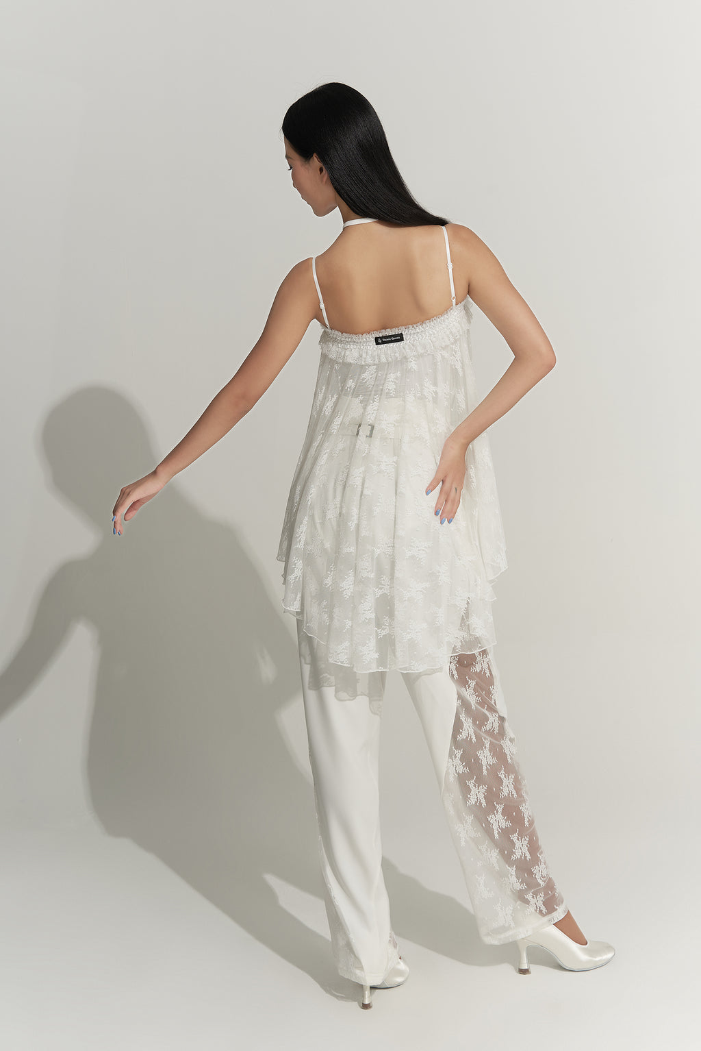 DANCE QUEEN 788-2 White Side lace Comfortable Ballroom Practice Trouser