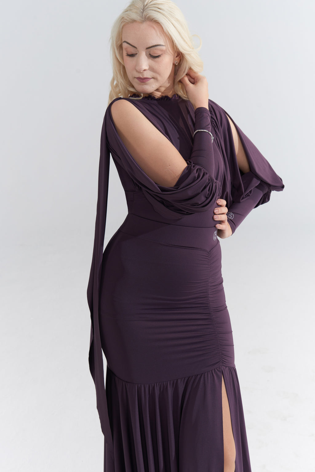 DANCE QUEEN 1057-2 Violet One Shoulder Lace Neck Ballroom Practice