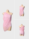 DANCE QUEEN 1089-2 Sugar Pink Off Shoulder Pleated Ballroom Practice Dance Sport Leotard