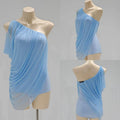 DANCE QUEEN 1089-4 Light Blue Off Shoulder Pleated Ballroom Practice Dance Sport Leotard