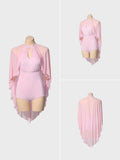 DANCE QUEEN 1090-2 Sugar Pink Halter Neck Mesh Big Float Ballroom Practice Dance Sport Leotard