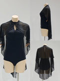 DANCE QUEEN 1090 Black Halter Neck Mesh Big Float Ballroom Practice Dance Sport Leotard