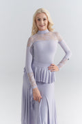 DANCE QUEEN 1065-3 Lavender Lace Long Sleeve Ballroom Practice Dance Sport Leotard