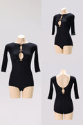 DANCE QUEEN 1093 Black Hollow Metal Buckle Ballroom Practice Dance Sport Leotard