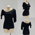 DANCE QUEEN 1096 Black Off Shoulder Ruffled Ballroom Practice Dance Sport Leotard