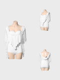 DANCE QUEEN 1105-2 White Lace Floats Practice Dance Sport Ballroom leotard
