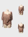 DANCE QUEEN 1105-5 Milk Tea Lace Sleeve Backless Practice Dance Sport Ballroom leotard