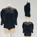 DANCE QUEEN 1108 Black Round Neck Lace Puff Sleeve Ballroom Practice Dance Sport Leotard