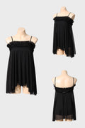 DANCE QUEEN 1112 Classic Black Practice Dance Sport Irregular Mesh Lace Ballroom Suspenders Leotard
