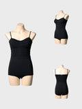 DANCE QUEEN 1118 Classic Black V Neck Ballroom Practice Dance Sport Suspender Leotard