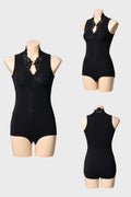 DANCE QUEEN 1119 Classic Black Lace Hollow Sleeveless Ballroom Practice Dance Sport Suspender Leotard( No Bra)
