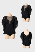 DANCE QUEEN 1122 Classic Black Mesh Float Practice Dance Sport Leotard