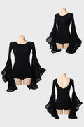DANCE QUEEN 1123 Classic Black Boat Neck Lantern Sleeve Practice Dance Sport Leotard