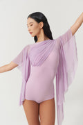 DANCE QUEEN 1173-6 Purple Pleats Mesh Big Floats Ballroom Practice Dancing Leotard