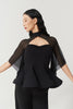 DANCE QUEEN 1180 Black Hollow Mesh Sleeve Elegant Float Ballroom Practice Dancing Leotard