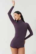 DANCE QUEEN 1184-3 Dark Purple Basic High Neck Long Sleeve Ballroom Practice Dancing Leotard