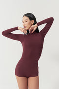 DANCE QUEEN 1184-6 Burgundy Basic High Neck Long Sleeve Ballroom Practice Dancing Leotard