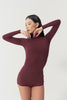 DANCE QUEEN 1184-6 Burgundy Basic High Neck Long Sleeve Ballroom Practice Dancing Leotard