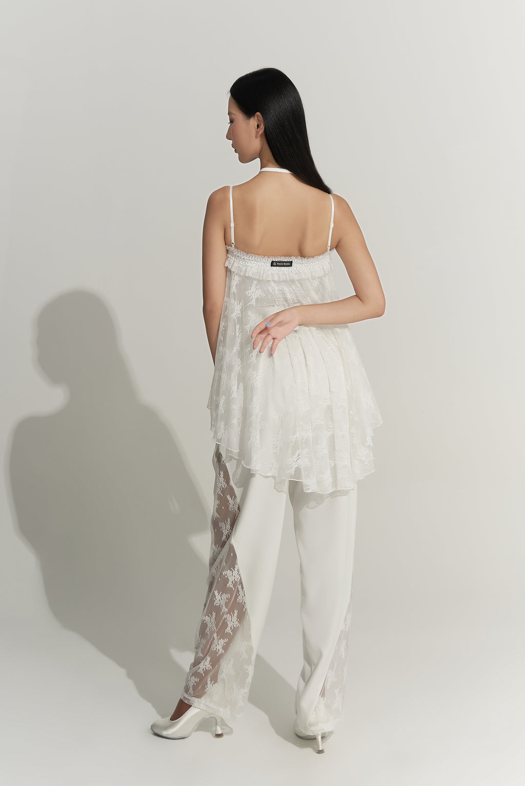 DANCE QUEEN 788-2 White Side lace Comfortable Ballroom Practice Trouser