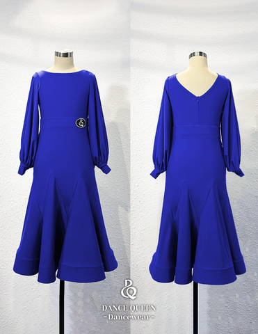 DANCE QUEEN 2326-2 Kid  Round neck Long Sleeve International Klein Blue Ballroom Dress