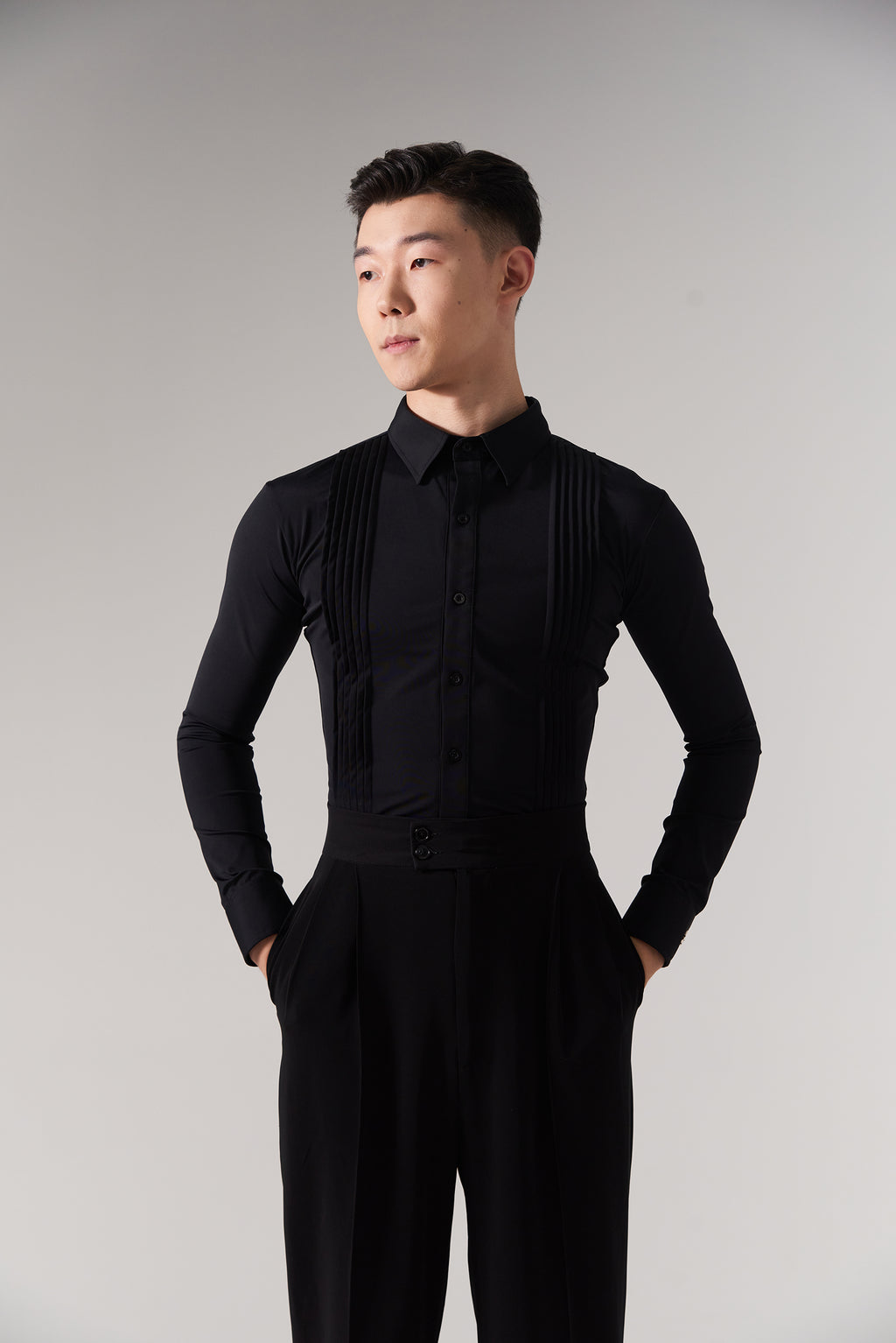 M033 Men Ruched Long Sleeve Stretchy Shirt