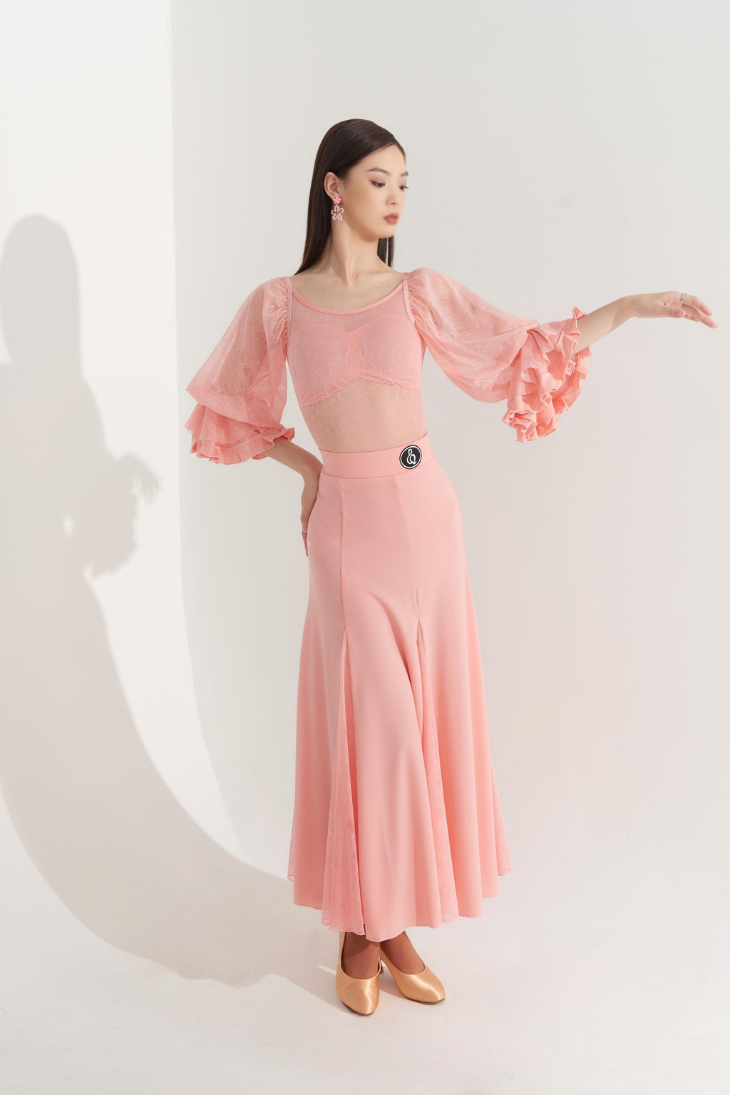 DQ433-3 Dopamine Series-Ruffle Sleeve Flared Sheer Leotard