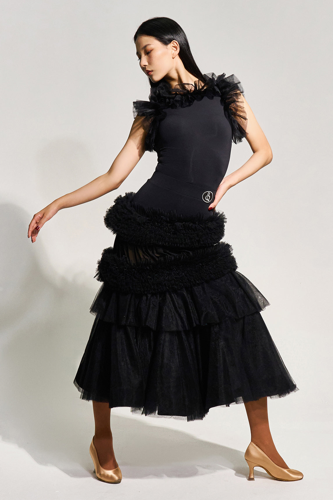 Dance queen 社交ダンス　トップス On Sale DANCE QUEEN 999-1 Black Off Shoulder Lace Short