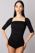 DQ 523 Solid Square Neck Ruched Leotard
