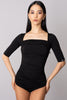 DQ 523 Solid Square Neck Ruched Leotard