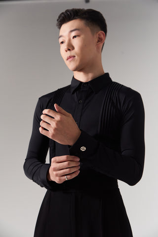 Мужская эластичная рубашка с длинным рукавом и рюшами