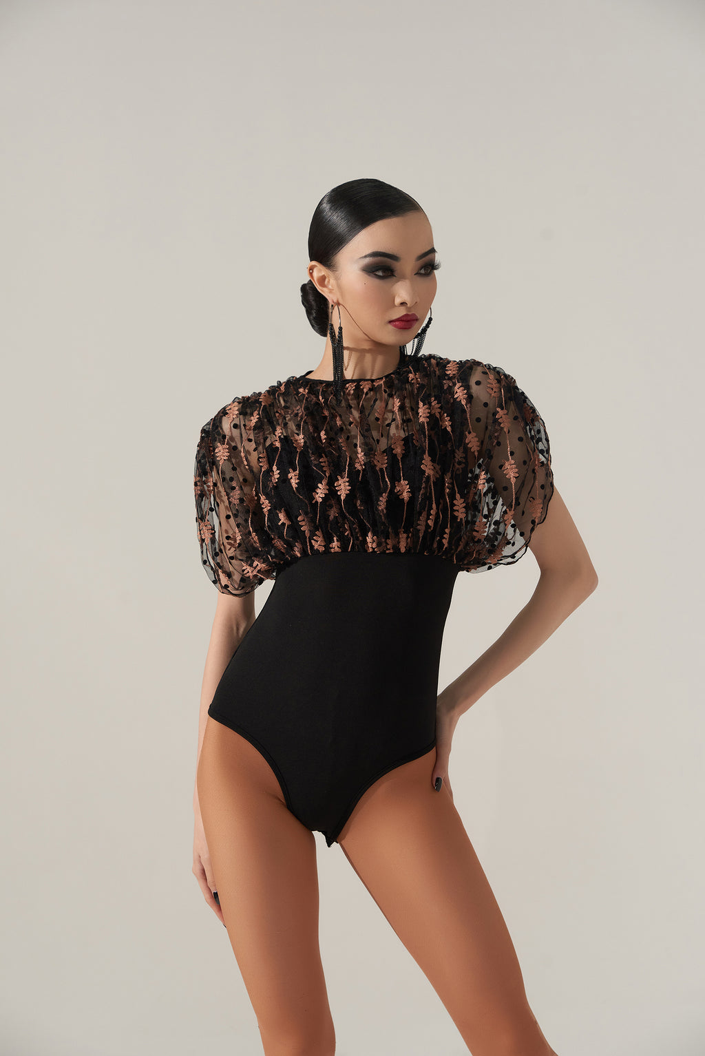 DQ-483 Floral Embroidery Mesh Leotard
