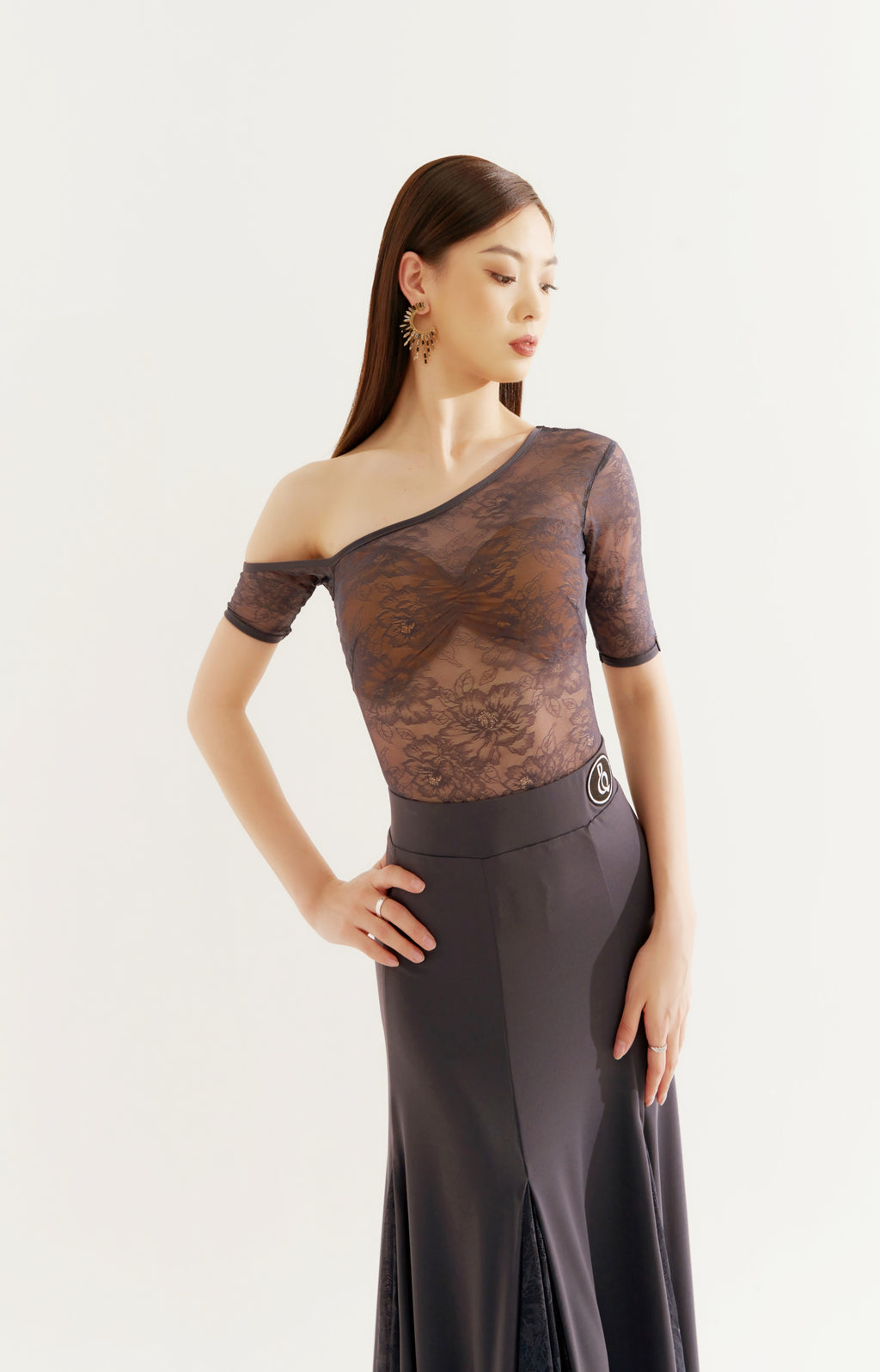DQ-454 Asymmetrical Soft Tulle Leotard