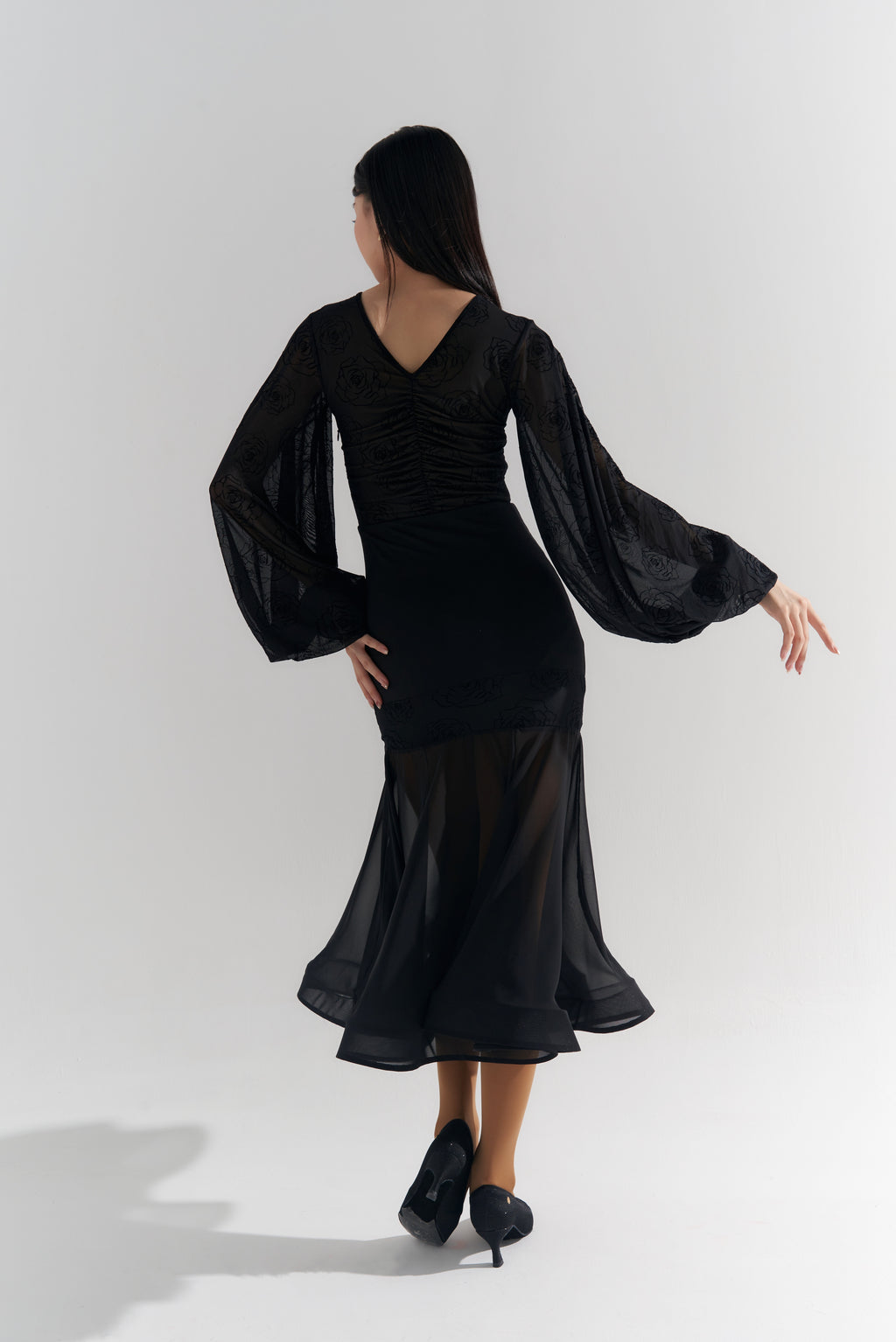 DQ-575 Black Rose Tailor-Made Modern Dress with Cutout at Front
