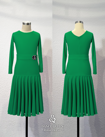 DANCE QUEEN 2328-8 Kid Pleated long Sleeve Sea Green Latin Dress