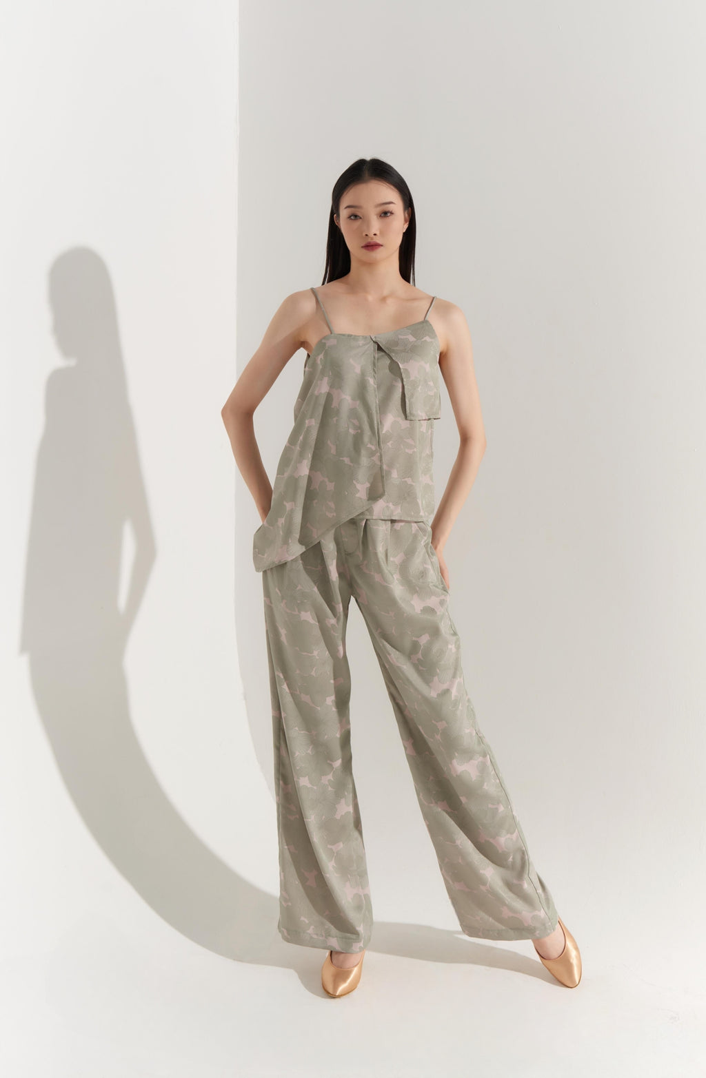 DANCE QUEEN 507-3 Green Corduroy Wide Leg Trousers