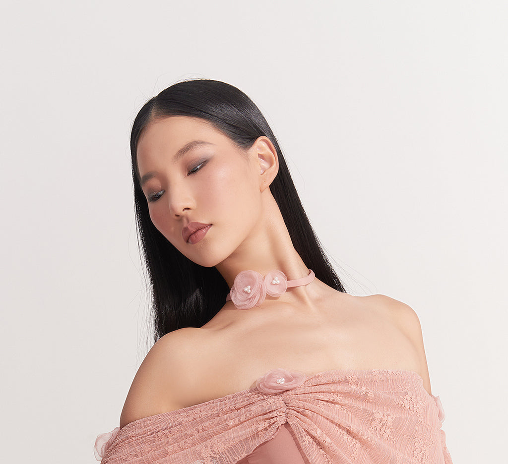 DANCE QUEEN 009 Peach Pink Adjustable Neck Piece For Ballroom Dancing