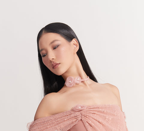 DANCE QUEEN 009 Peach Pink Adjustable Neck Piece For Ballroom Dancing