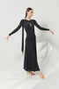 DANCE QUEEN 1187 Black Long Sleeve Keyhole Cutout Waist Ruched Flowy Sash Custom Made Ballroom Practice Dress