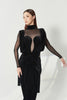 DANCE QUEEN 1213 Black Velvet Mesh High Neck Draped Velvet Shoulder Cutout Women Wear Dance Bodysuit Leotard