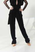 DANCE QUEEN 1144-10 Black Velvet Big Bow Waist Drawstring Flare Cuff Women Ballroom Practice Dancing Trouser