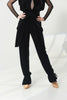DANCE QUEEN 1144-10 Black Velvet Big Bow Waist Drawstring Flare Cuff Women Ballroom Practice Dancing Trouser