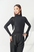 DANCE QUEEN 1215 High Neck Fringe Dance Bodysuit, Asymmetric Shoulder Fringe Long Sleeve Women Wear Dance Bodysuit Leotard