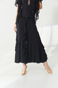 DANCE QUEEN 1194 Black High Waist Ring Cutout Ruched Lace Ruffle Dance Sport Skirt