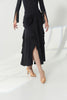 DANCE QUEEN 1193 Black Draped Ruched High-Split Ruffle Ballroom Dance Sport Skirt