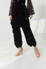DANCE QUEEN 1175-2 lack Velvet Ruffle Waist Side Cascading Ruffle Knotted Cuff Ballroom Practice Dancing Trouser