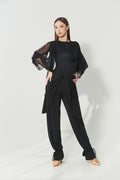 DANCE QUEEN 1144 Black Bow Design Practice Dance Sport Ballroom Elastic Trouser