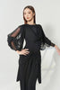 DANCE QUEEN 1207 Black Chiffon Cowl Draped Mesh Sleeve Sheer Chiffon Bubble Long Sleeve Women Wear Dance Bodysuit Leotard