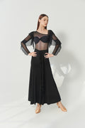 DANCE QUEEN 1177 Black Basic Front Float Ballroom Practice Dancing Skirt