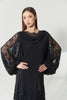 DANCE QUEEN 1128-2 Black Cowl Draped Lace Ballroom Dance Bodysuit, Floral Lace Lantern Long Sleeve Women Wear Dance Bodysuit Leotard